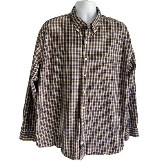 Izod Long Sleeve Button Down Cotton Shirt Yellow and Blue 2XL - Picture 2 of 9